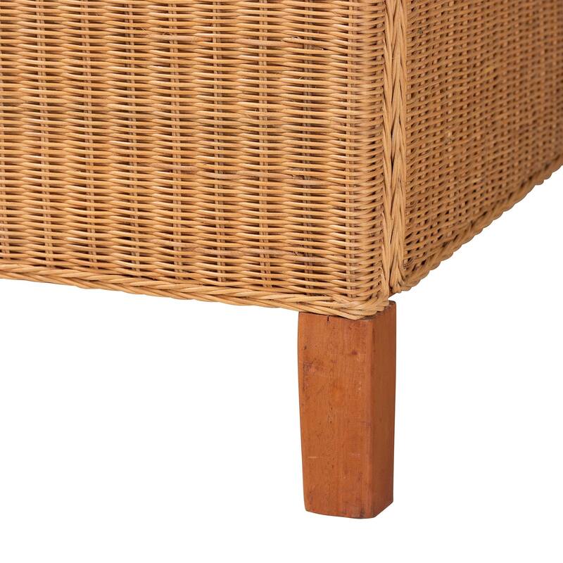 Melanie Natural Rattan Bed - Coastal Boho Bed Frame with Scalloped Headboard