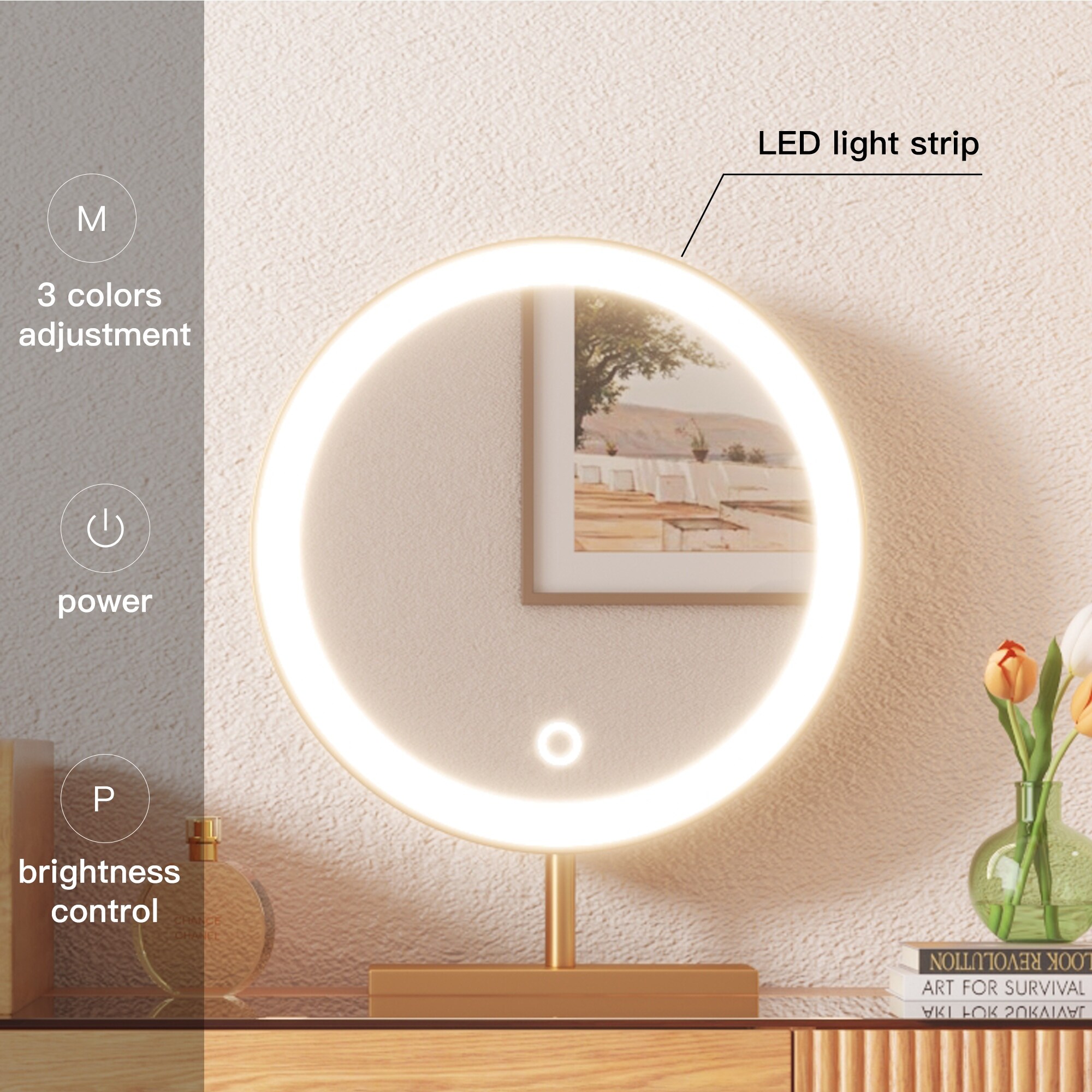 erkki round led metal dresser mirror Organnice 18.9 in. W LED Round Framed Make Up Mirror Table Dresser Mirror - On Sale - Bed Bath & Beyond