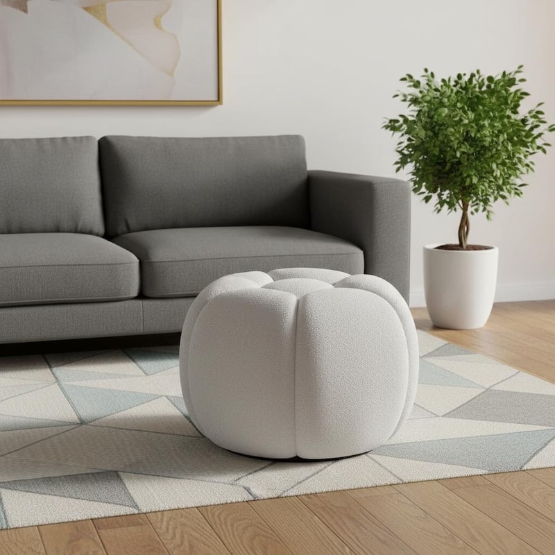 HomeRoots 19" White Tufted Boucle Round Ottoman - White - 19.00 in. x 17.00 in.  x 19.00 in.