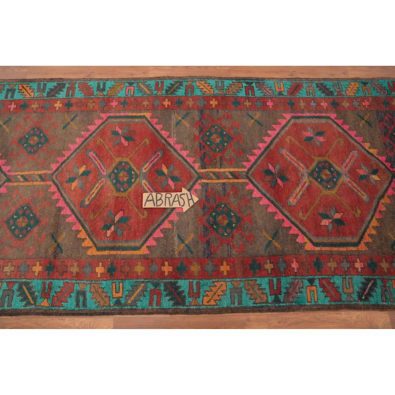 Hand Knotted Oriental 100% Wool Carpet Traditional Tribal Red Ardebil Runner Rug - 12' 7'' X 3' 6''