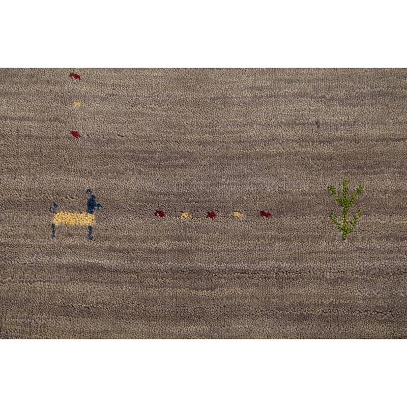 Gabbeh Indian Accent Rug Handmade Beige Tribal Wool Carpet - 2'7"x 4'9"