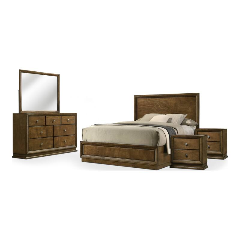 Furniture of America Igala 5-Piece Walnut Wood Panel Bedroom Set