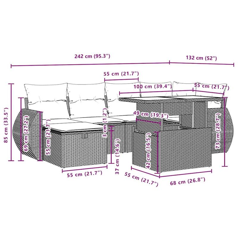 vidaXL Patio Sofa Set with Cushions Sectional Couches 7 Piece Poly Rattan