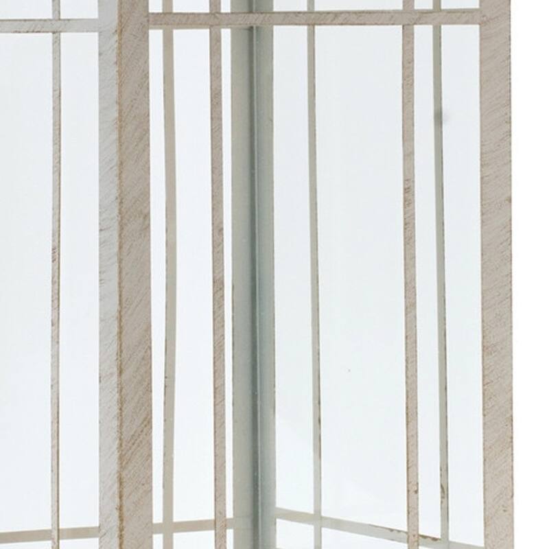 Set of Three Ivory Metal Mirrored Floor Lantern Candle Holders