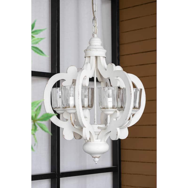 Farmhouse Chandelier, 6-Light Wood Chandelier Pendant Light Fixture with Adjustable Chain, Bulb Not Included