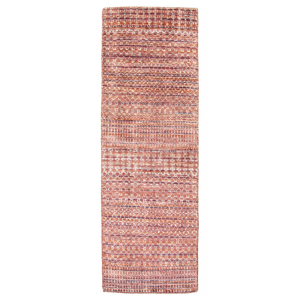 ECARPETGALLERY Hand-knotted Silk Shadow Red Silk, Wool Rug - 2' 6" x 8'