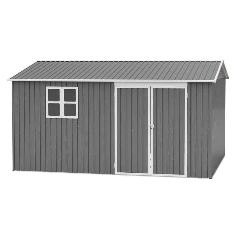 GDFStudio - Cassandra Large Outdoor Metal Storage Shed with Lockable Doors for Secure Vehicle and Equipment Storage