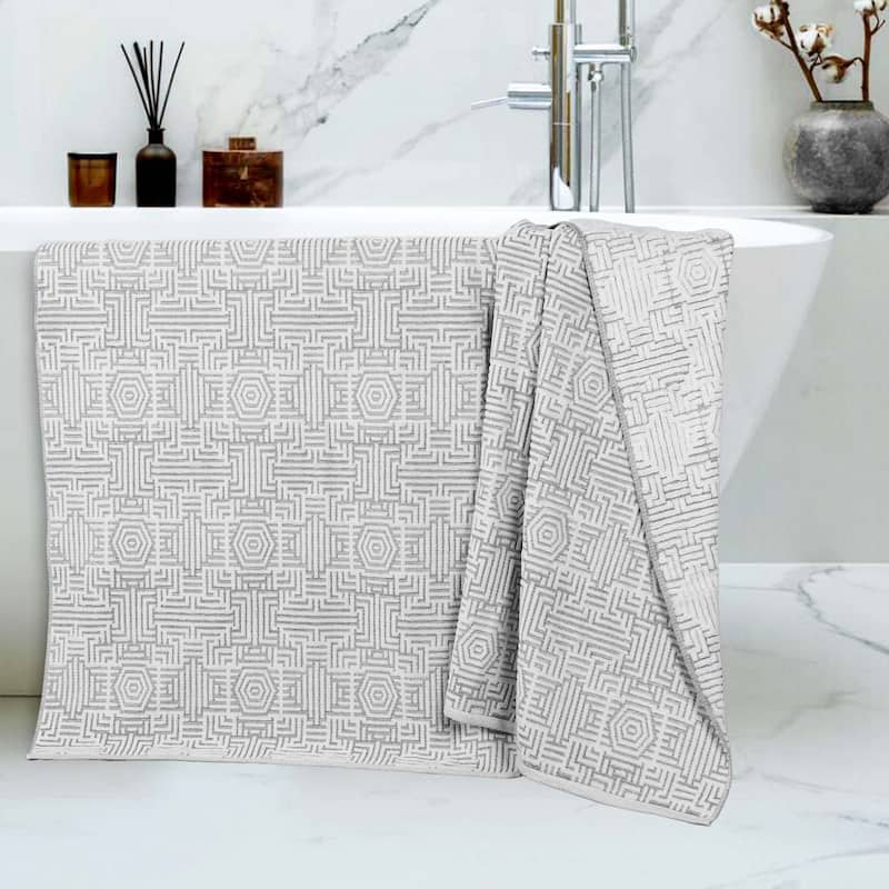 Superior Jasper Cotton Modern Geometric Jacquard Bath Sheet Set of 2 - Charcoal