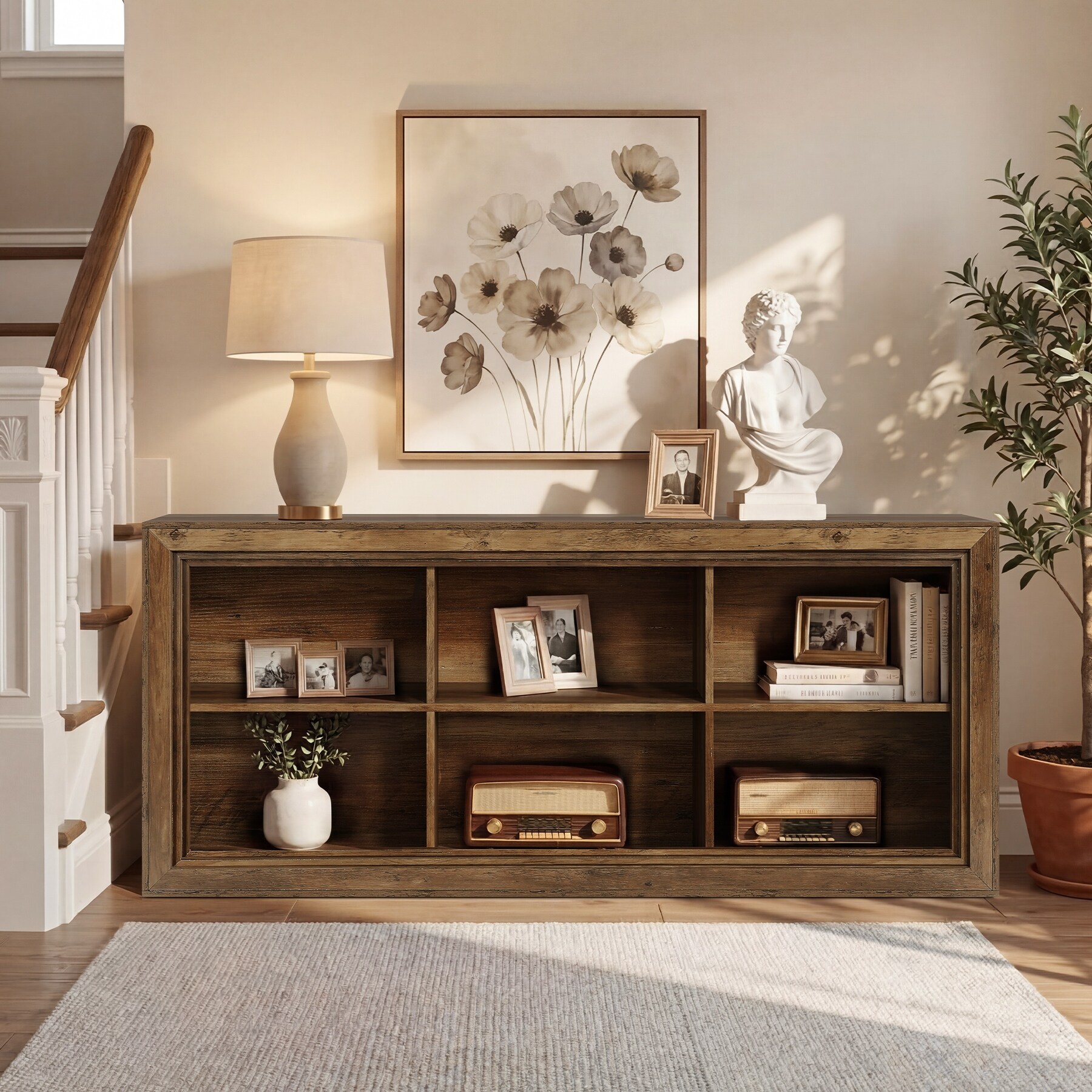 2 Shelf Bookcase Storage，6-Tier Open Modern Bookcase Retro