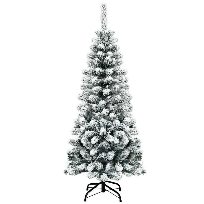 Gymax 4.5ft Snow Flocked Pencil Christmas Tree Artificial Pine Tree w/ - See Details