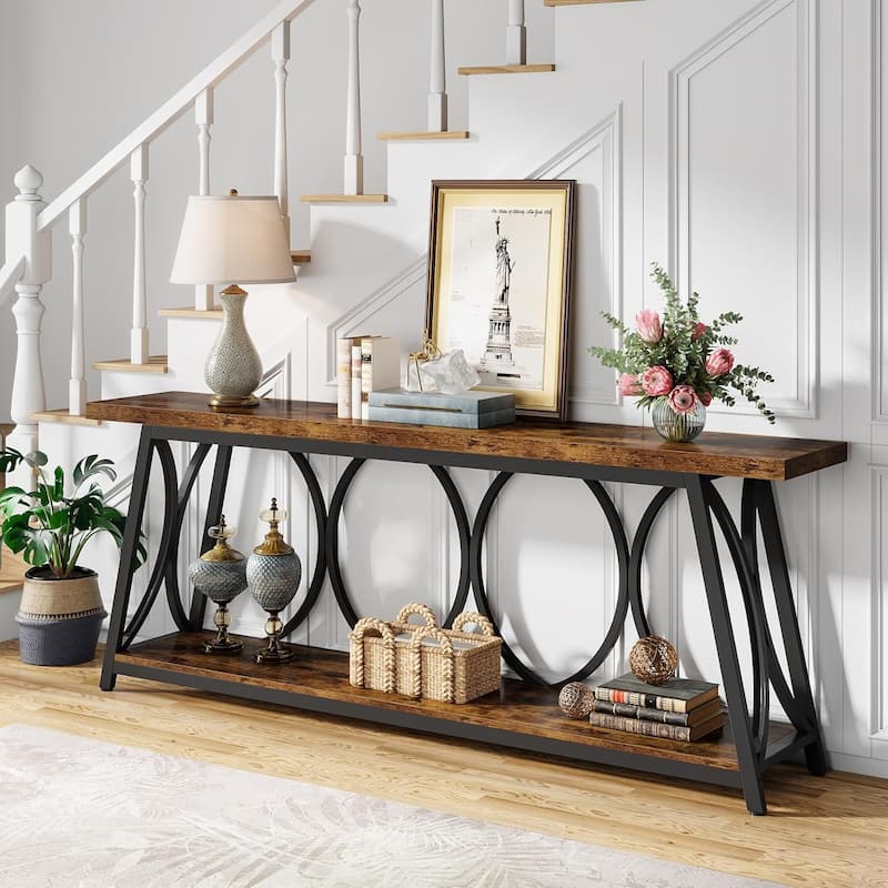 70.9 inch Extra Long Console Table Sofa Accent Table for Living Room - Brown