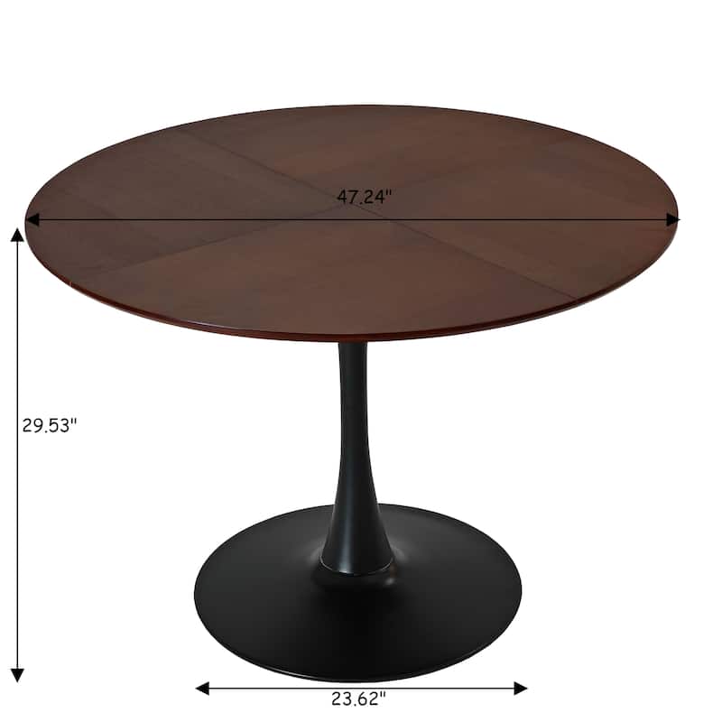 Solid Wood Veneer Table Top with Metal Base Dining Table
