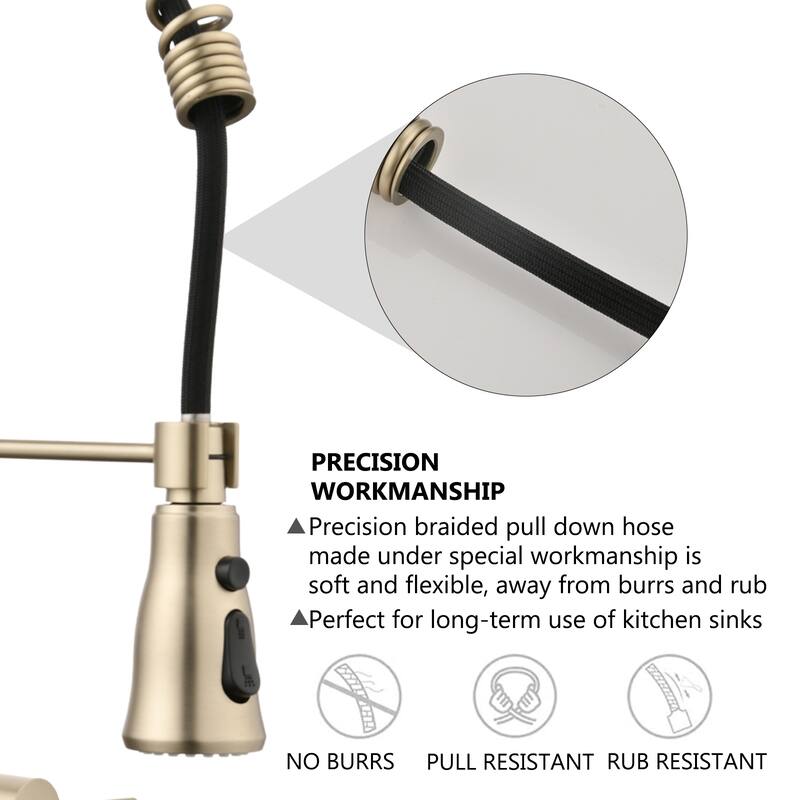 PROOX Double Handle Kitchen Faucet with Pull Out Sprayer Wall Mounted