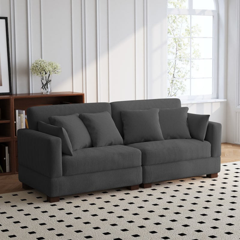 84.5″W Modern Corduroy Couch Modular Sofa - Sofa&4 Pillows - Grey