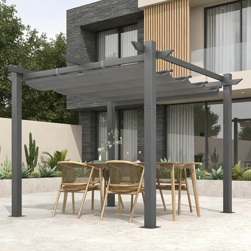 EROMMY 10' x 13' Outdoor Pergola with Retractable Canopy, Heavy-Duty Metal Frame and Adjustable Patio Shade Roof