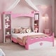 preview thumbnail 1 of 17, Castle-Shaped Twin Bed with Storage Shelf, Dreamy Kids' Platform Bed, White + Pink White+Pink