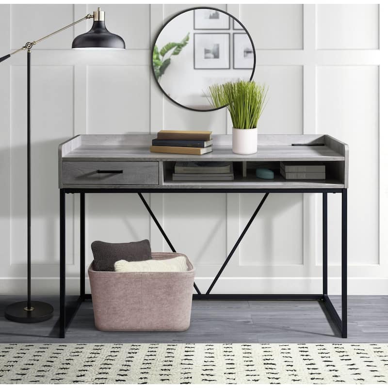 Mountain Lodge Desk Grey - Home Office Writing Table with Storage & Power Outlet