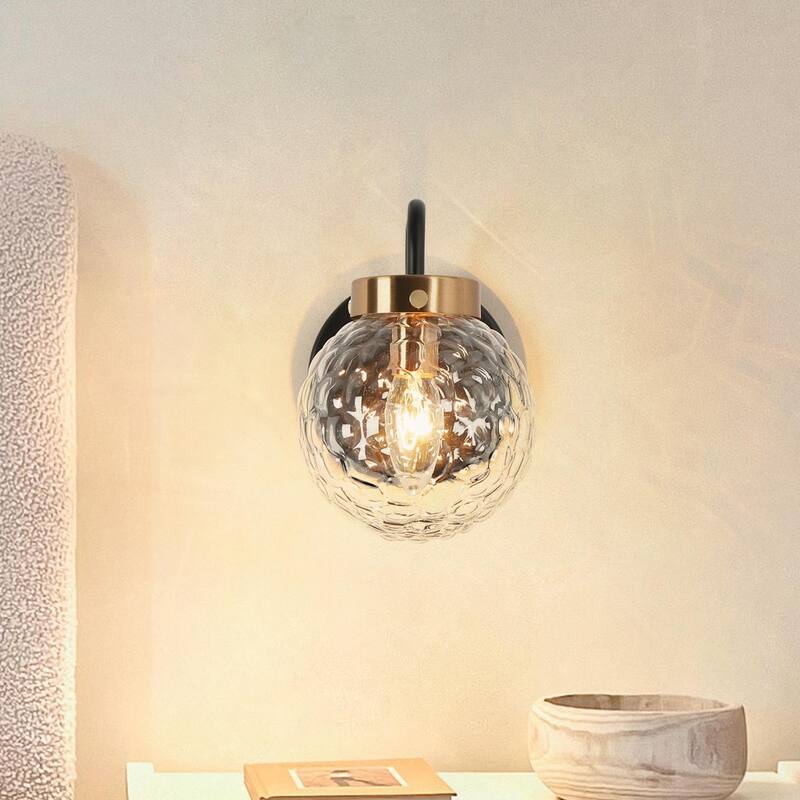 Modern Farmhouse Black Gold 1-Light Wall Sconces Globe Bathroom Vanity Lights - Light fixture: W 5" x D 8" x H 7.5"
