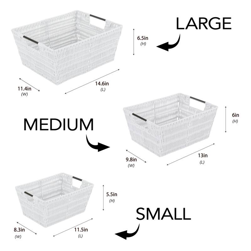 Simplify 3 Pack Set Rattan Tote Baskets in Charcoal