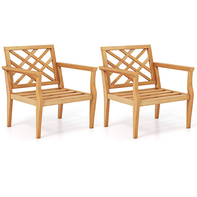 Gymax 2PCS Patio Dinning Chair w/ Cozy Backrest & Armrests Slatted - Natural