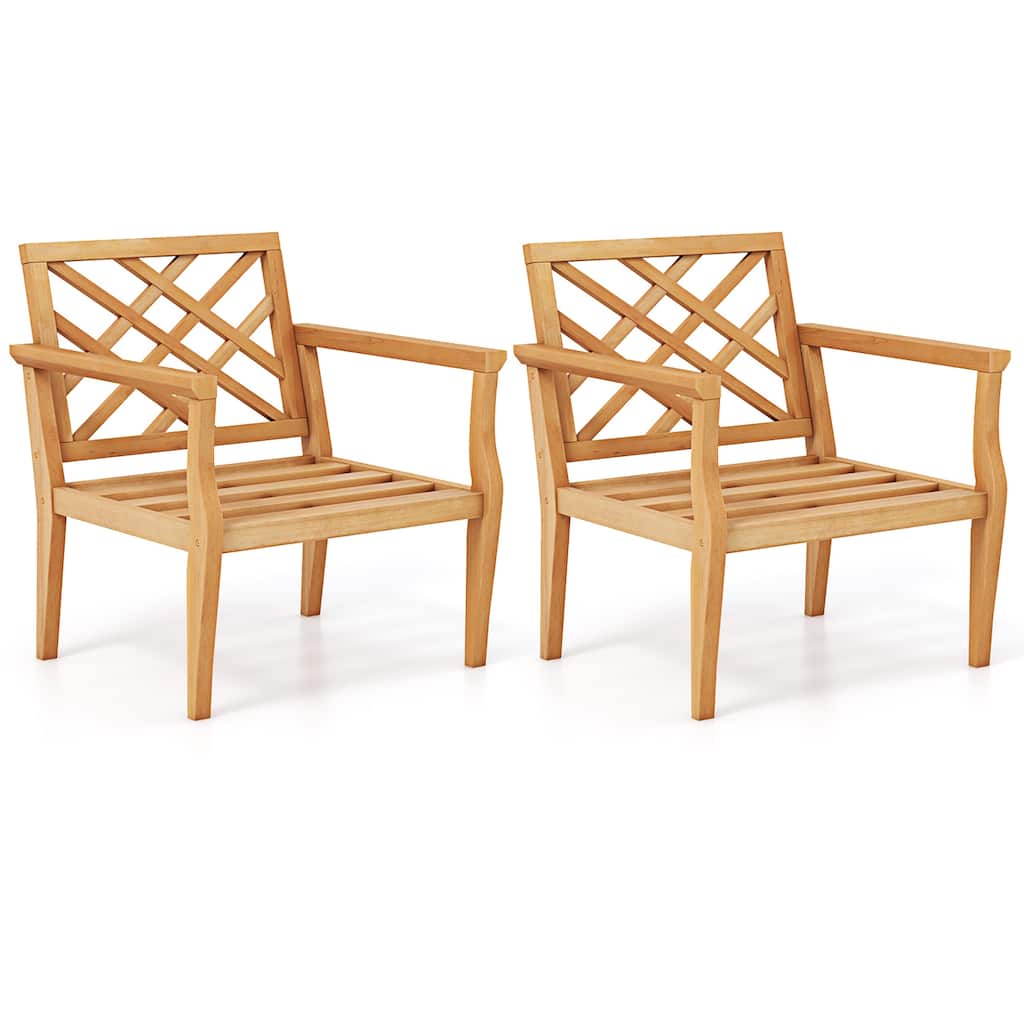Gymax 2PCS Patio Dinning Chair w/ Cozy Backrest & Armrests Slatted