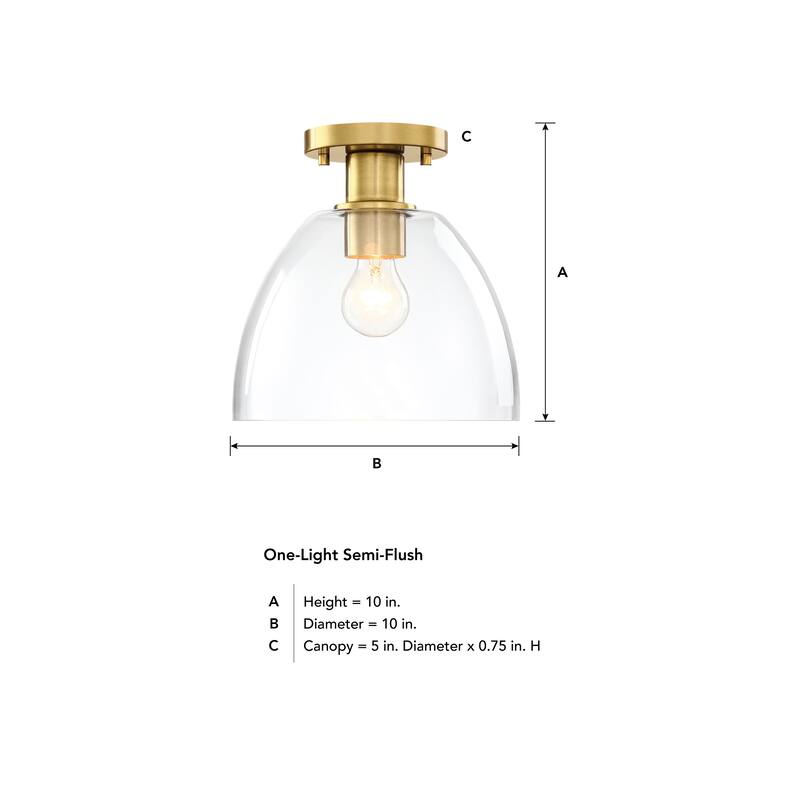 Indigo 10 in. 1-Light Brushed Gold Modern Semi Flush Mount with Clear Glass Shade for Bedrooms