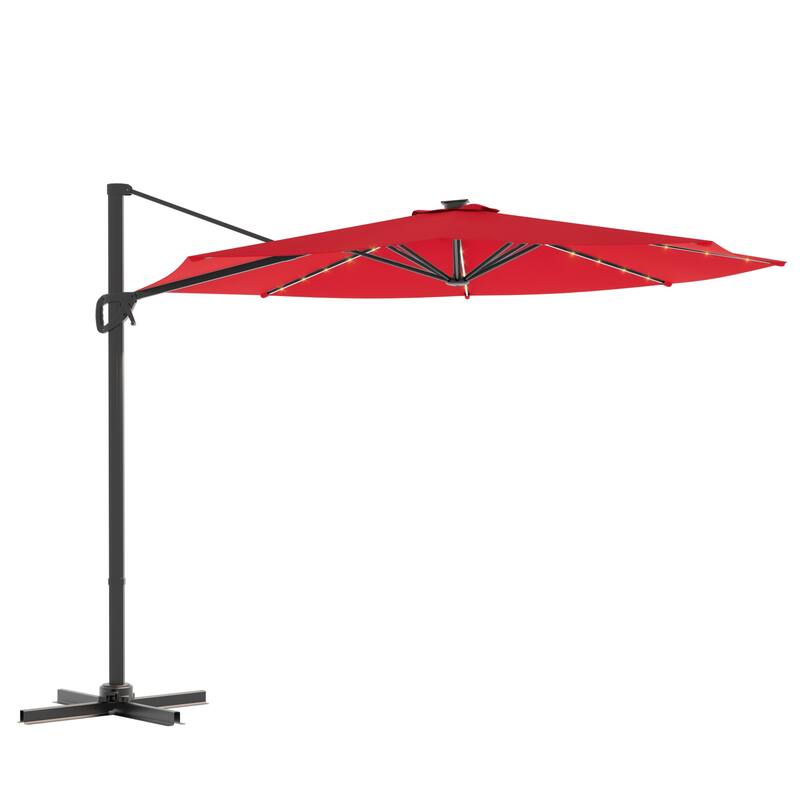 LIVOOSUN 10FT LED Round Cantilever Umbrella For Your Outdoor Space, Solution-Dyed Fabric, 360° Rotation System