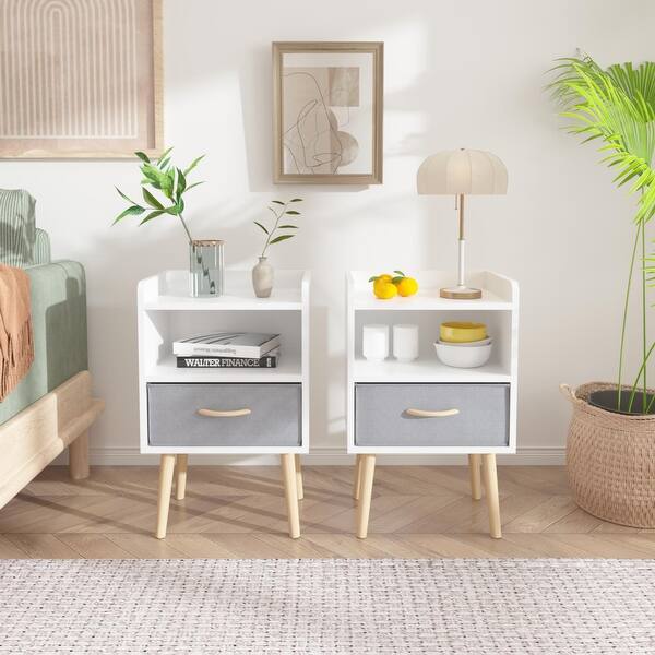 slide 2 of 40, 2-Tier Kids Nightstand With Fabric Drawer, Set of 2 White