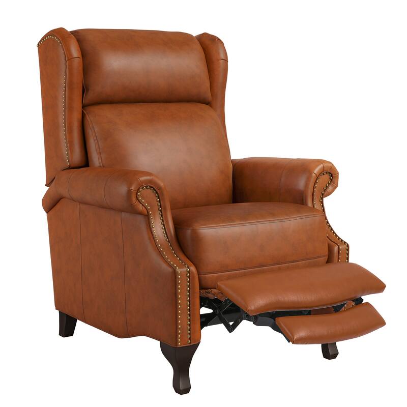 29.5-Inch Modern Recliner Chair,Genuine Leather Recliner With Comfortable Arms And Single Chair For Living Room,Beige/Blue/Brown