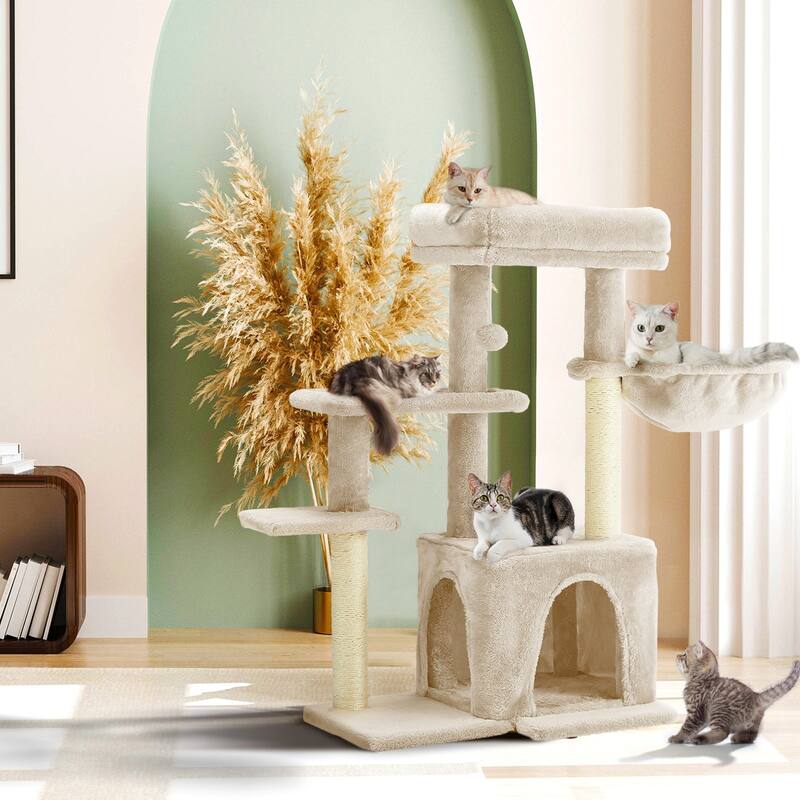 EROMMY Cat Tree – Multi-Level Cat Tower with Sisal Scratching Posts & Swing Ball, Modern Cat Furniture for Indoor Cats
