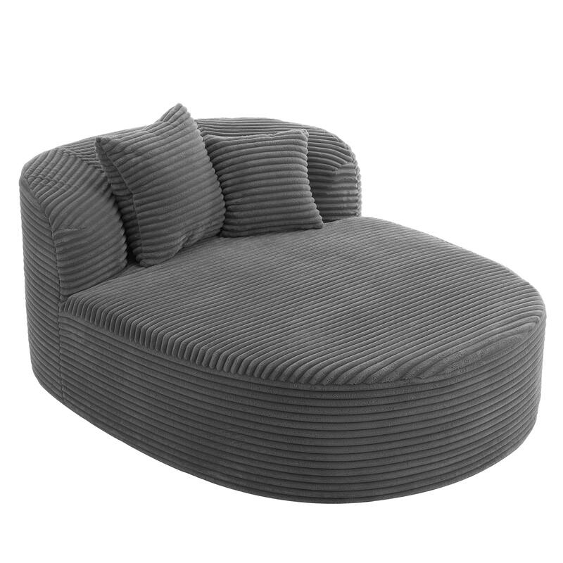 Curved Chaise Lounge Sofa with 2 Pillows, Corduroy Upholstered Sofa Bed Extra-deep Seat Single Sofa Recliners Boneless Couch