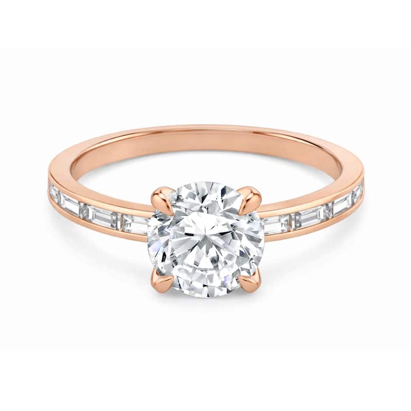 Auriya 14K Gold Baguette Channel Round Diamond Engagement Ring 1.00 - 5.00ct. tw. (F-G, VS) - 3.00 carats - 4 - Rose
