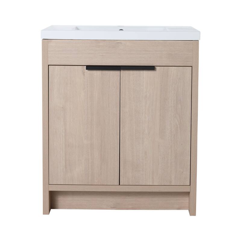 Freestanding Plywood Bathroom Vanity Set in Plain Light Oak with Integrated Sink