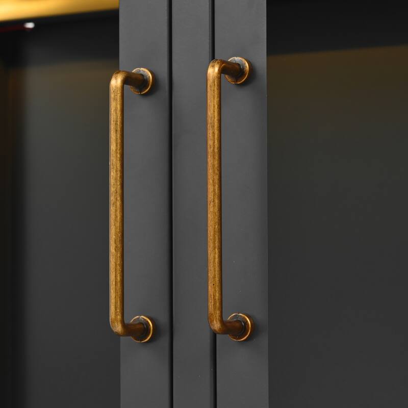 76.75'' Tall Double Glass Doors Display Cabinet LED Lights Steel Curio Cabinet 3-Sided Glass Display Case Lockers