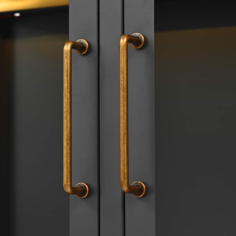 76.75 Inch Glass Display Cabinet with LED Lights, 3 Sided Tempered Glass Steel Curio Cabinet with Double Doors