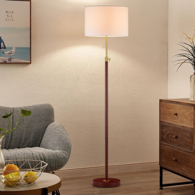 KAWOTI Red Wood with Antique Brass Adjustable Floor Lamp