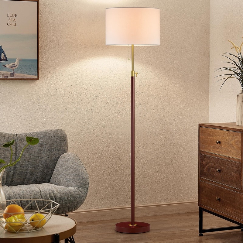 KAWOTI 64.5" Red Wood & Antique Brass Adjustable Floor Lamp - Red Wood & Antique Brass