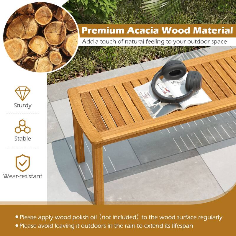Gymax 2 PCS Acacia Wood Outdoor Bench 48'' Long Patio Dining Bench w/