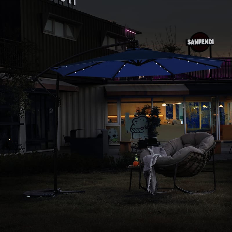 10ft Solar LED Offset Hanging Market Patio Umbrella