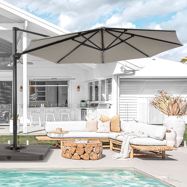 BONOSUKI Outdoor 11Ft UV Protection Patio Cantilever Umbrella w/Base - On  Sale - Bed Bath & Beyond - 37610812