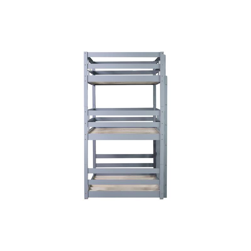 Space-Saving Triple Twin Bunk Bed, Rubber Wood Construction, Detachable into Three Beds, with Guardrails