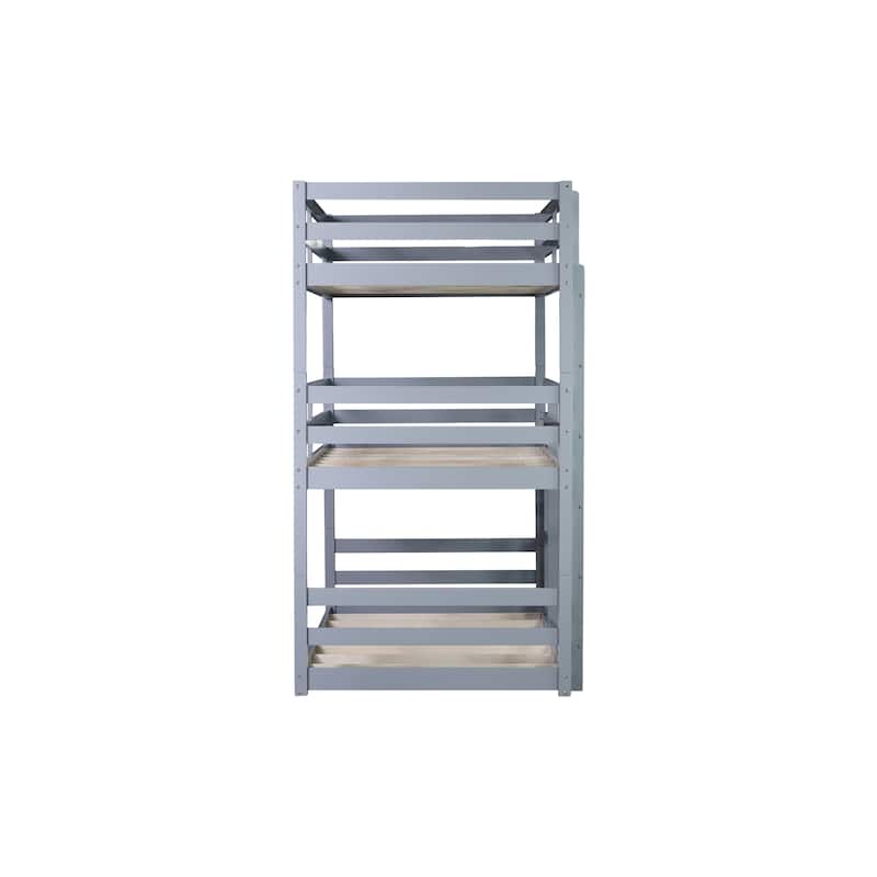 Triple Twin Bunk Bed with Dual Ladders & Guardrails (200lb Capacity per Level)