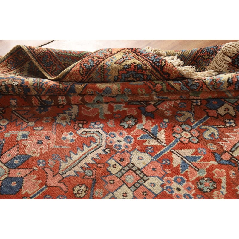 Hand Knotted Oriental 100% Wool Carpet Traditional Geometric Oranges & Rust Heriz (serapi) Area Rug - 11' 10'' X 9' 5''