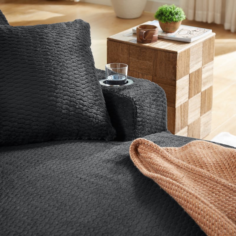 Oversized Chaise Lounge Chair Indoor, No Assembly Sleeper Sofa with Faux Fur Upholstery for Living Room or Office