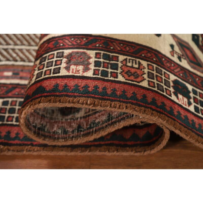 Brown Ardebil Persian Runner Rug Handmade Vintage Wool Carpet - 3'2"x 6'11"