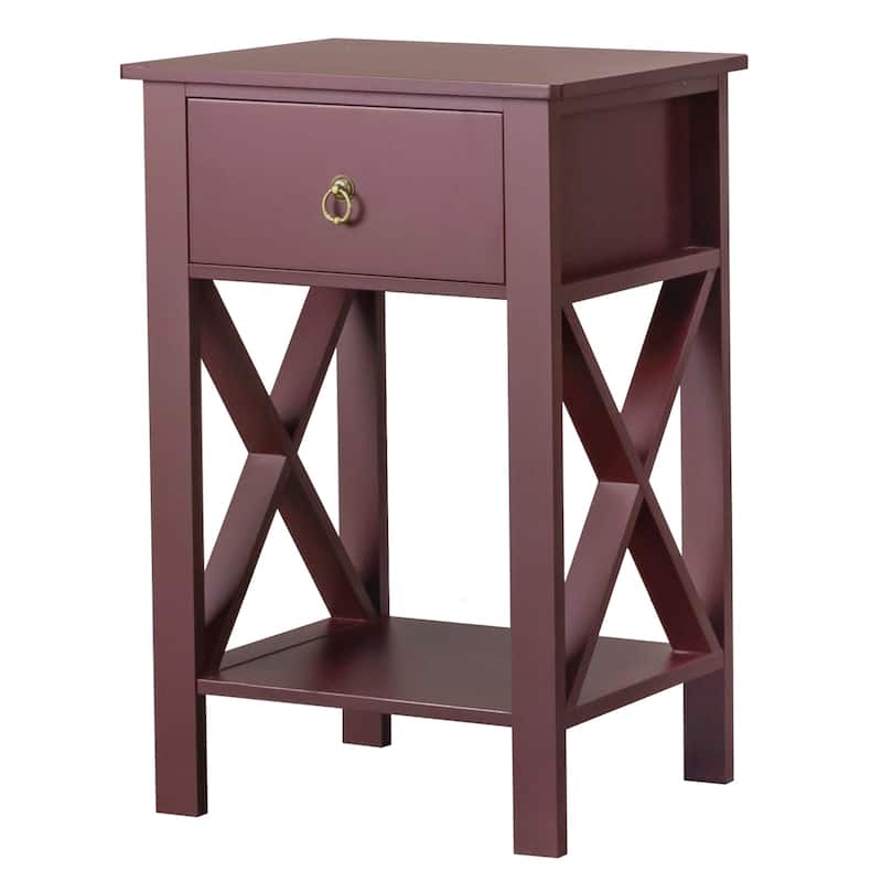 Brown MDF Coffee Side Intersection Tables with 2-Layer Drawers Set of 2 - 15.75 x 11.81 x 23.62 inches (L x W x H)