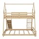 preview thumbnail 23 of 23, House Bunk Beds for Kids, Wood Twin Over Queen Bunk Bed with Climbing Nets and Climbing Ramp,Playhouse Bunk Bed for Girls Boys