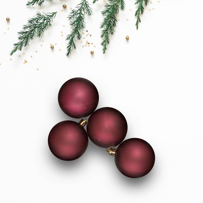 12ct Matte Burgundy Red Shatterproof Christmas Ball Ornaments 4"