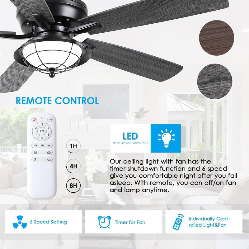 23 Inch Modern Chandelier LED Ceiling Fan with Remote,Wood Grain Caged Fandelier DC Motor For Bedroom