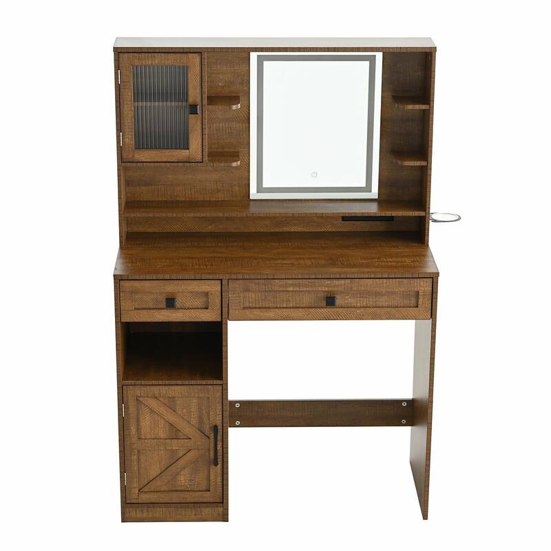 Farmhouse Makeup Vanity Desk with Mirror and Lights